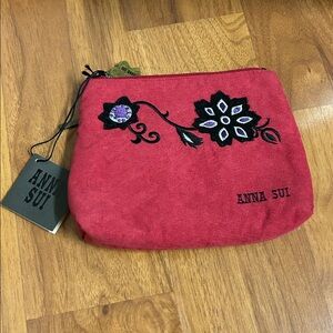 NWT Authentic Anna Sui Sueded Pouch with Matching Mirror